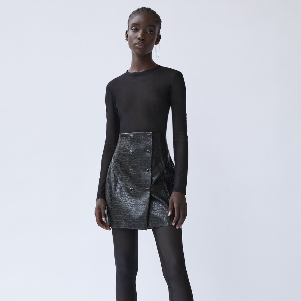 Zara Croc Embossed Skirt SZ S